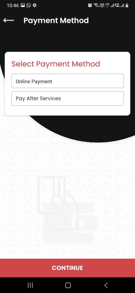 Payment Choice Mobile app UI