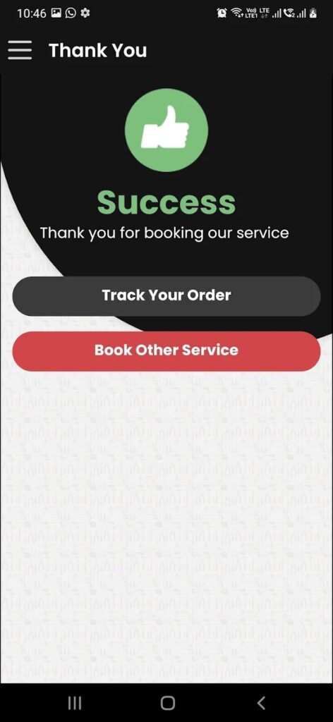 Success of Service Request Mobile APP Screen Amantra