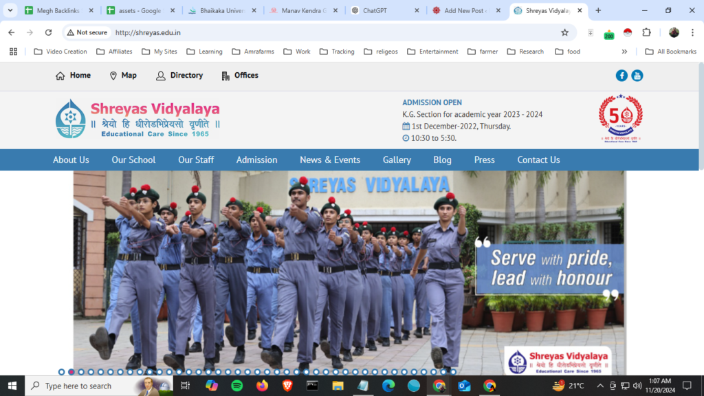 Shreyas Vidyalaya Website design and development