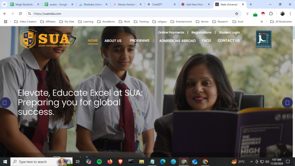 State Universal Academy (SUA India) Website design & Development