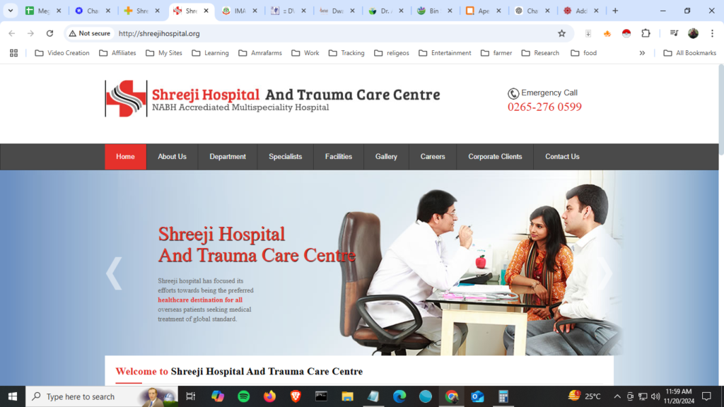 Website design and development for Shreeji Hospital and Trauma Care Center