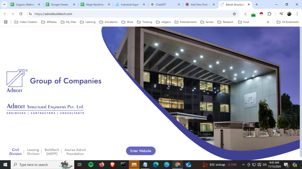 Adroit Group of Companies industrial style web design