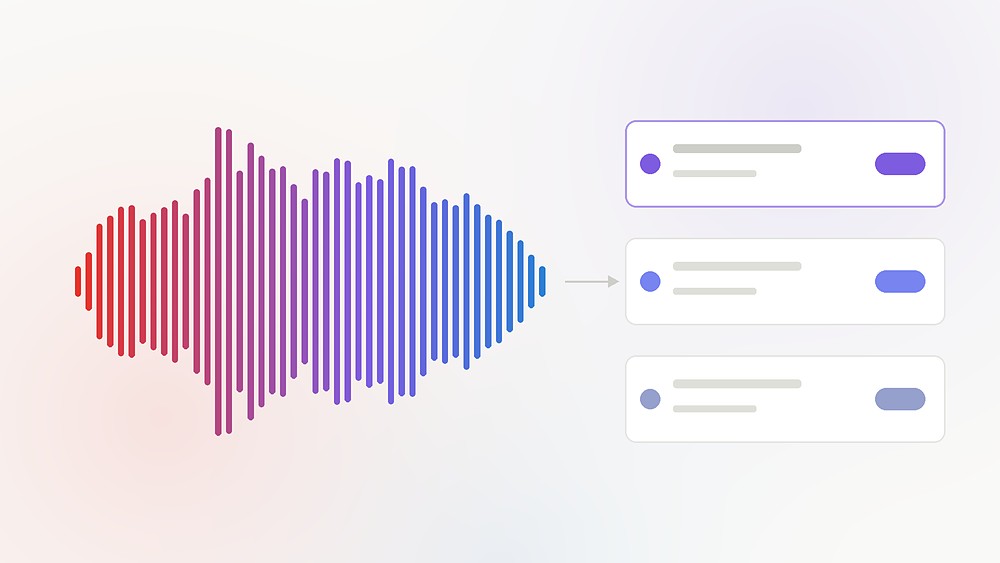 A voice waveform resolving into a ranked candidate shortlist