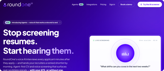 The RoundOne AI dashboard, with a hiring brief written in plain language