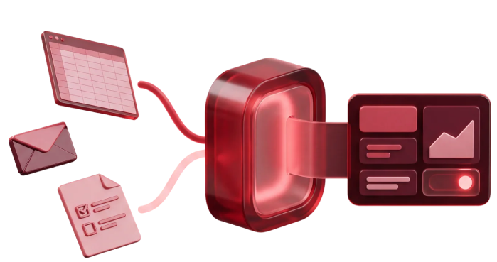 Disconnected spreadsheets, email and paper forms consolidating into one connected dashboard